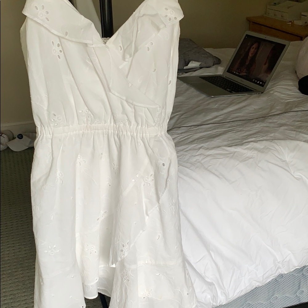 Express XS White Ruffle Eyelet Mini Dress